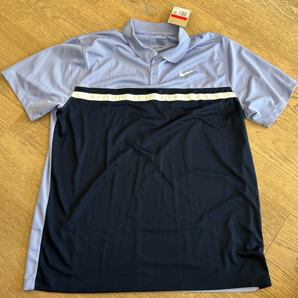 Nike Shirt Mens Large Golf NEW with Tags Dri-Fit Navy Striped Polo Lavender